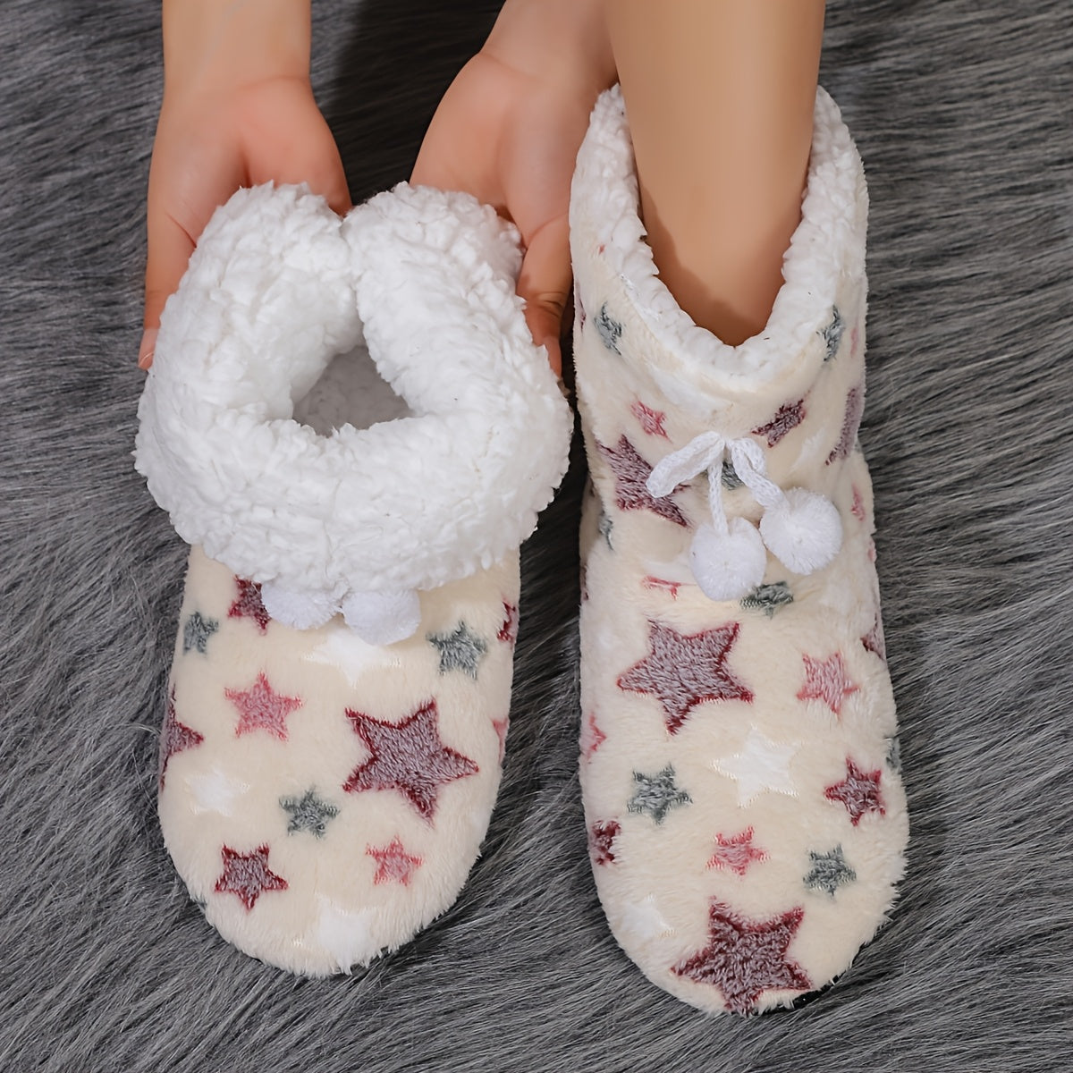 Cozy Heart-Patterned Bowknot Slipper Boots - Soft Fleece Lining, Warm & Comfortable Winter Home Shoes, Machine Washable with Breathable Fabric, Perfect for Indoor Wear, Warm Slip-On Boots|Casual Winter Boots|Machine Washable
